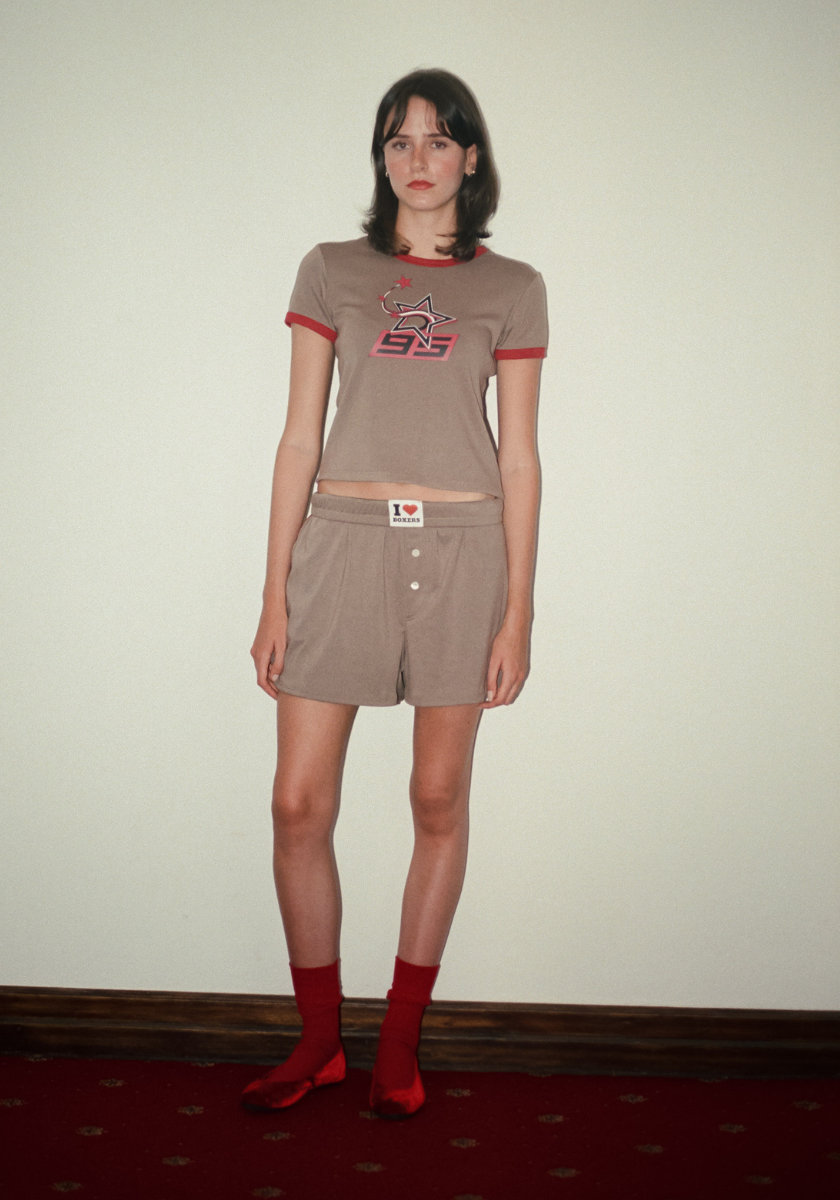 The Track Tee - Stone / Red