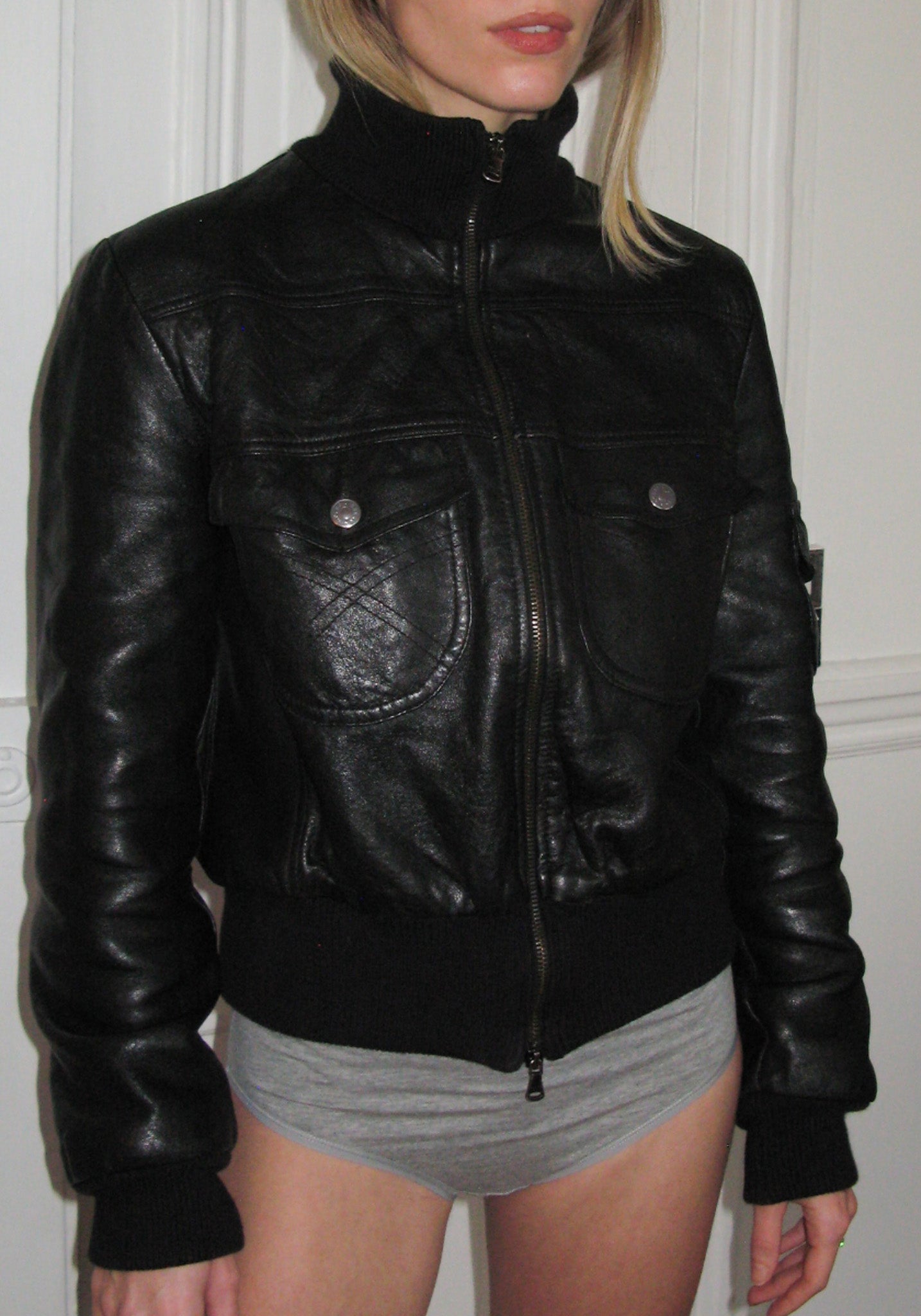 PREORDER - Archive Leather Bomber - Black / Navy