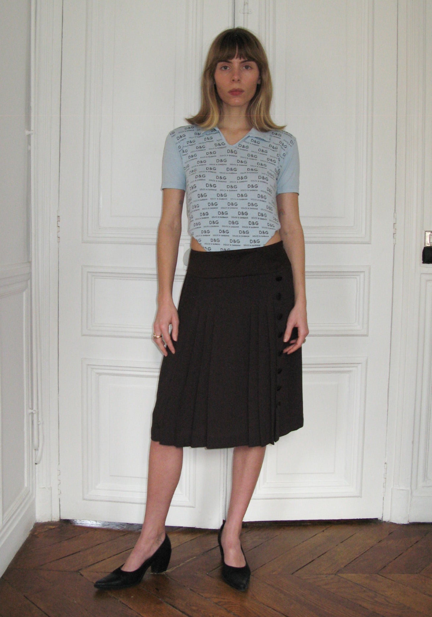 PREORDER - Archive Pleated Midi Skirt - Choc Brown
