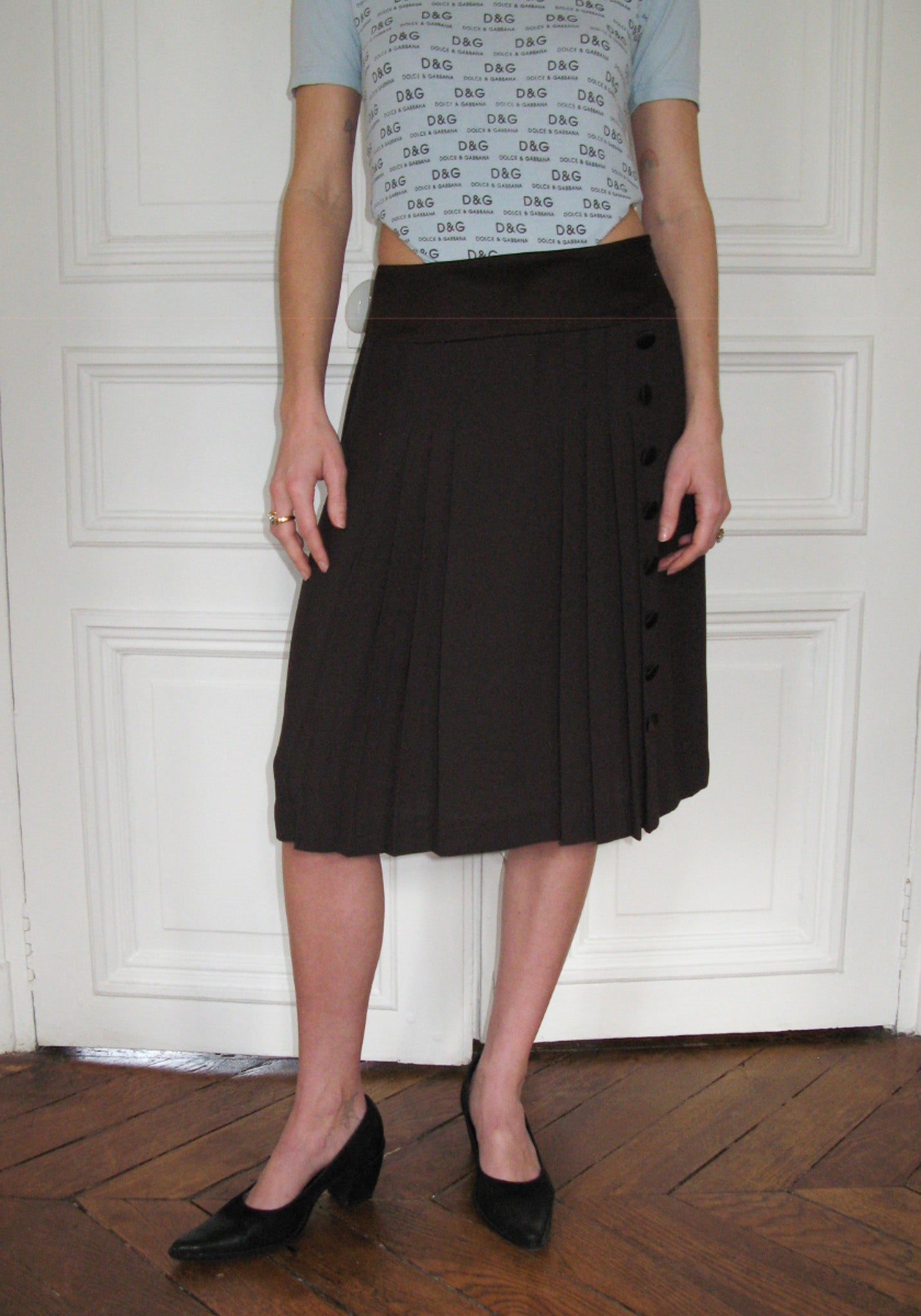 PREORDER - Archive Pleated Midi Skirt - Choc Brown