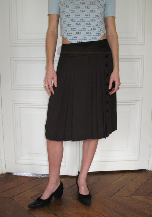 PREORDER - Archive Pleated Midi Skirt - Choc Brown