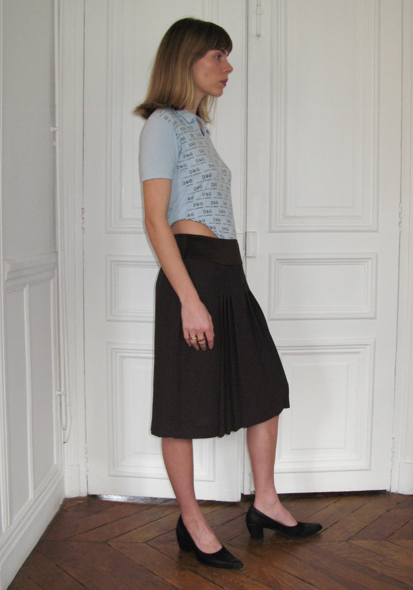 PREORDER - Archive Pleated Midi Skirt - Choc Brown