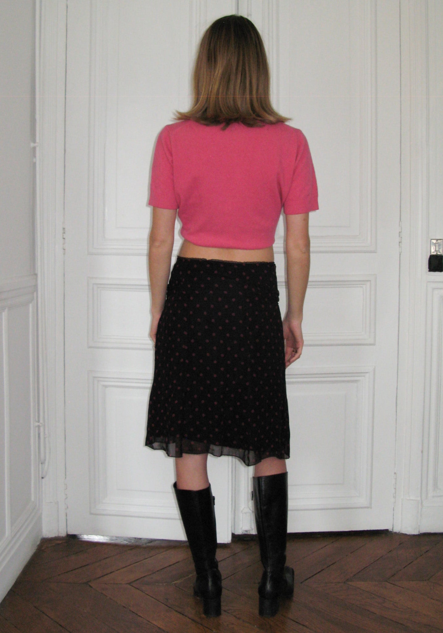 PREORDER - Archive Polka Dot Midi Skirt - Black / Pink