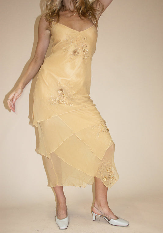 Silk Assymetrical Dress - Honey